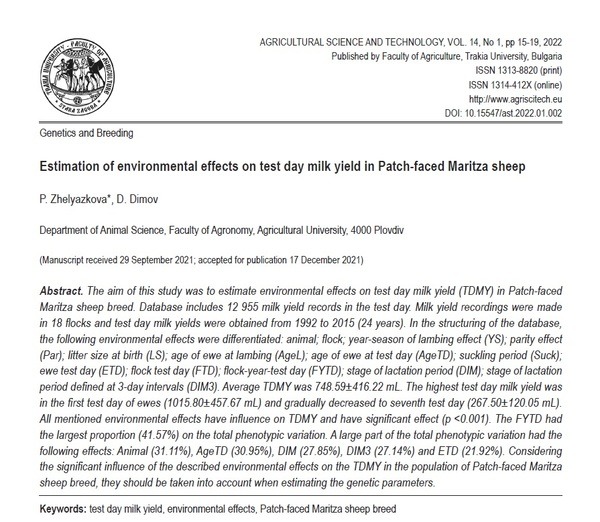 The aim of this study was to estimate environmental effects on t