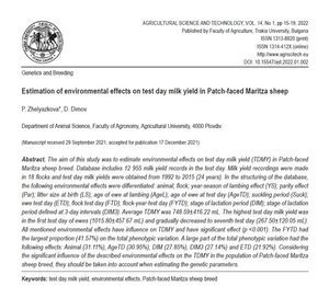 Estimation of enviromental effects on test day milk yield in Patch-faced Maritza sheep